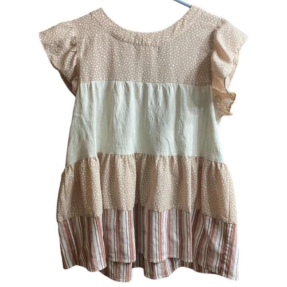 Entro Polka Dot and Striped Blouse - Cream and Tan